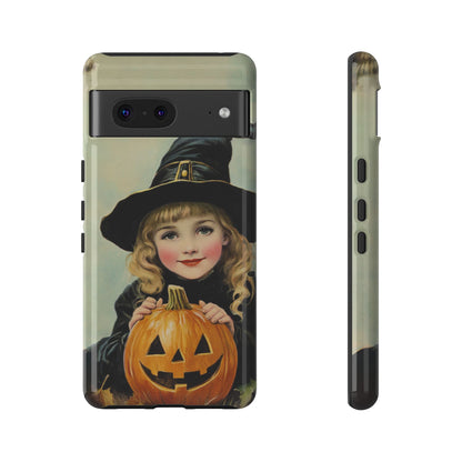 Vintage Halloween Card Witch and Jack-o'-lantern Phone Cover