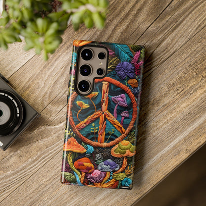 Embroidery Style Magic Mushrooms and Peace Sign Phone Case