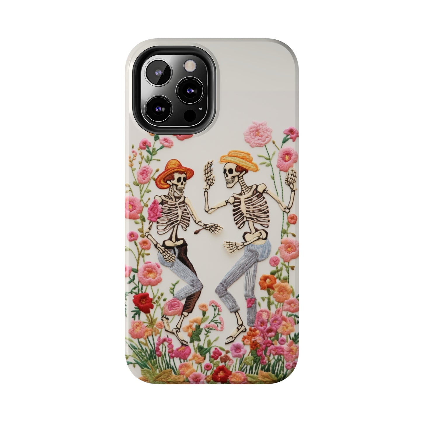 Dancing Halloween Skeletons Embroidery iPhone Case | iPhone X to iPhone 14 Pro Max