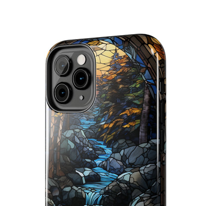 Stained Glass Stone Bridge and River Phone Case: Art Nouveau Floral Design | Bohemian Elegance Compatible with iPhone 14 Pro Max