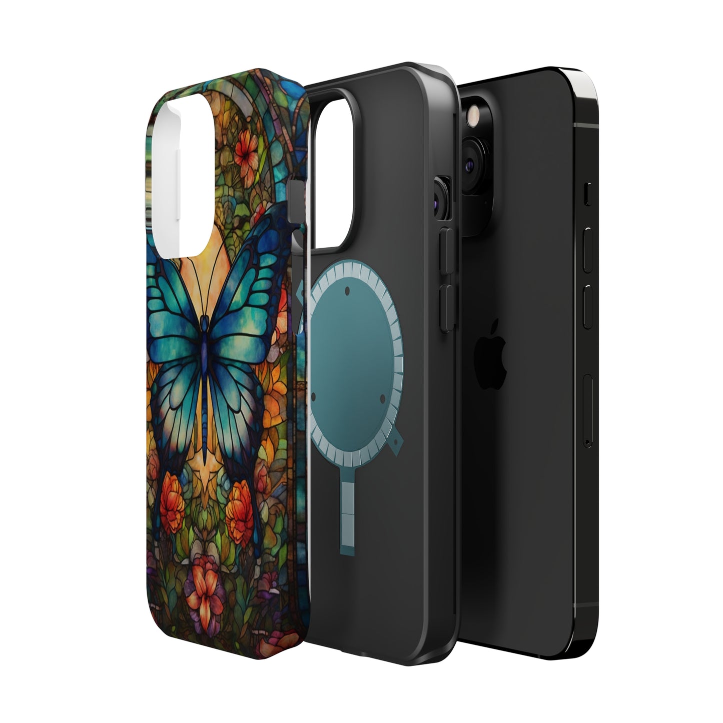 Butterfly Stained Glass MagSafe iPhone Case | Floral Aesthetic Art Retro Phone Tough Case iPhone 14 Plus 13 12 7 8 SE Hippie Boho Style