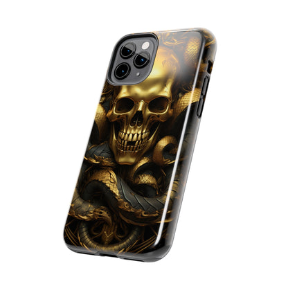 iPhone 14 Case Dark Elegance: Gold Skulls and Snakes Tough iPhone Case | An Edgy Goth Delight