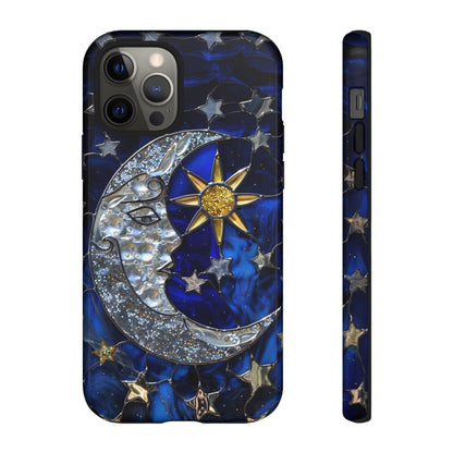 Cosmic Moon & Stars Stained Glass Starry Night Phone Case