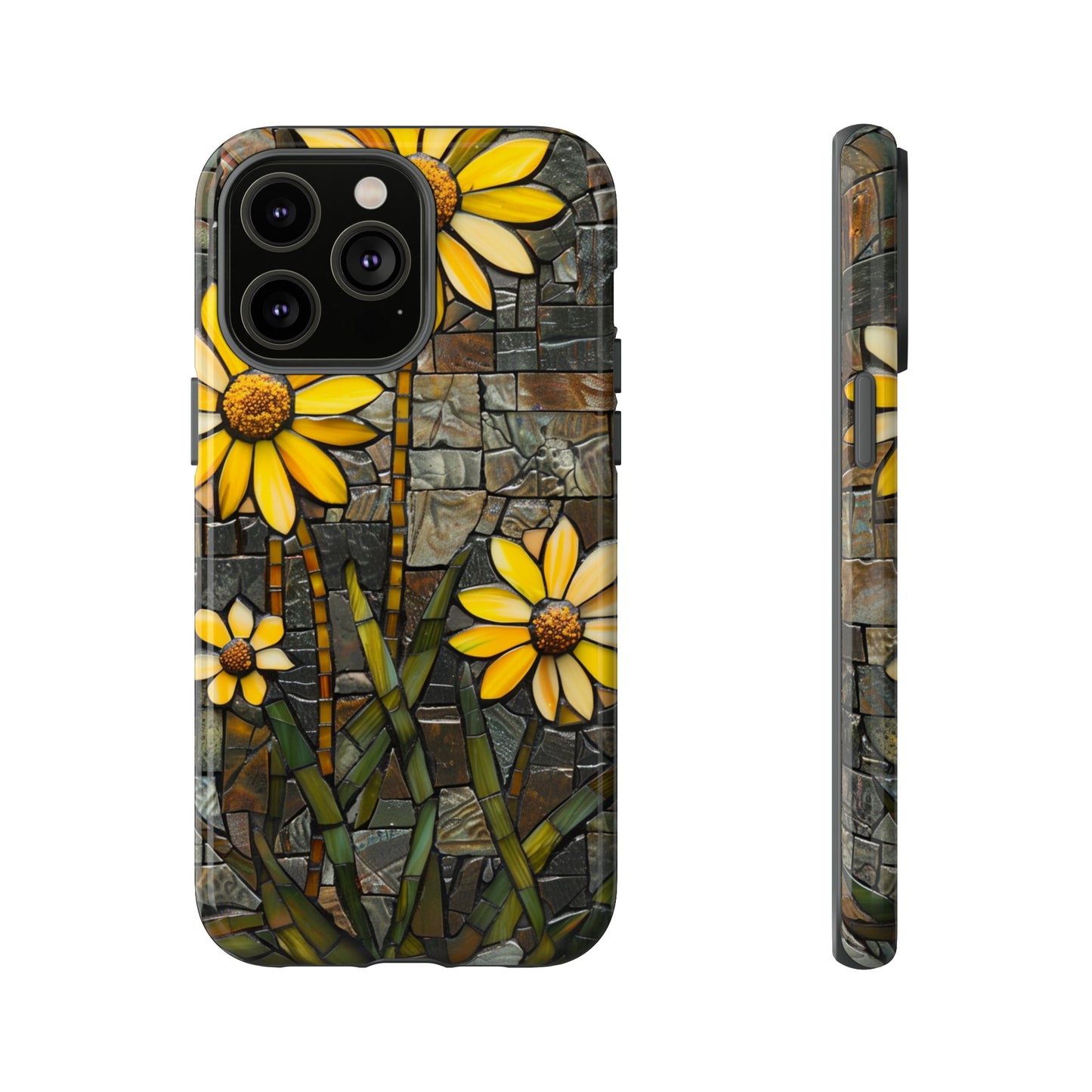 Yellow and Gold Daisy Mosaic Stained Glass Phone Case for iPhone 15, 14, Pro Max, 13, 12 & Samsung Galaxy S23, S22, S21, Google Pixel