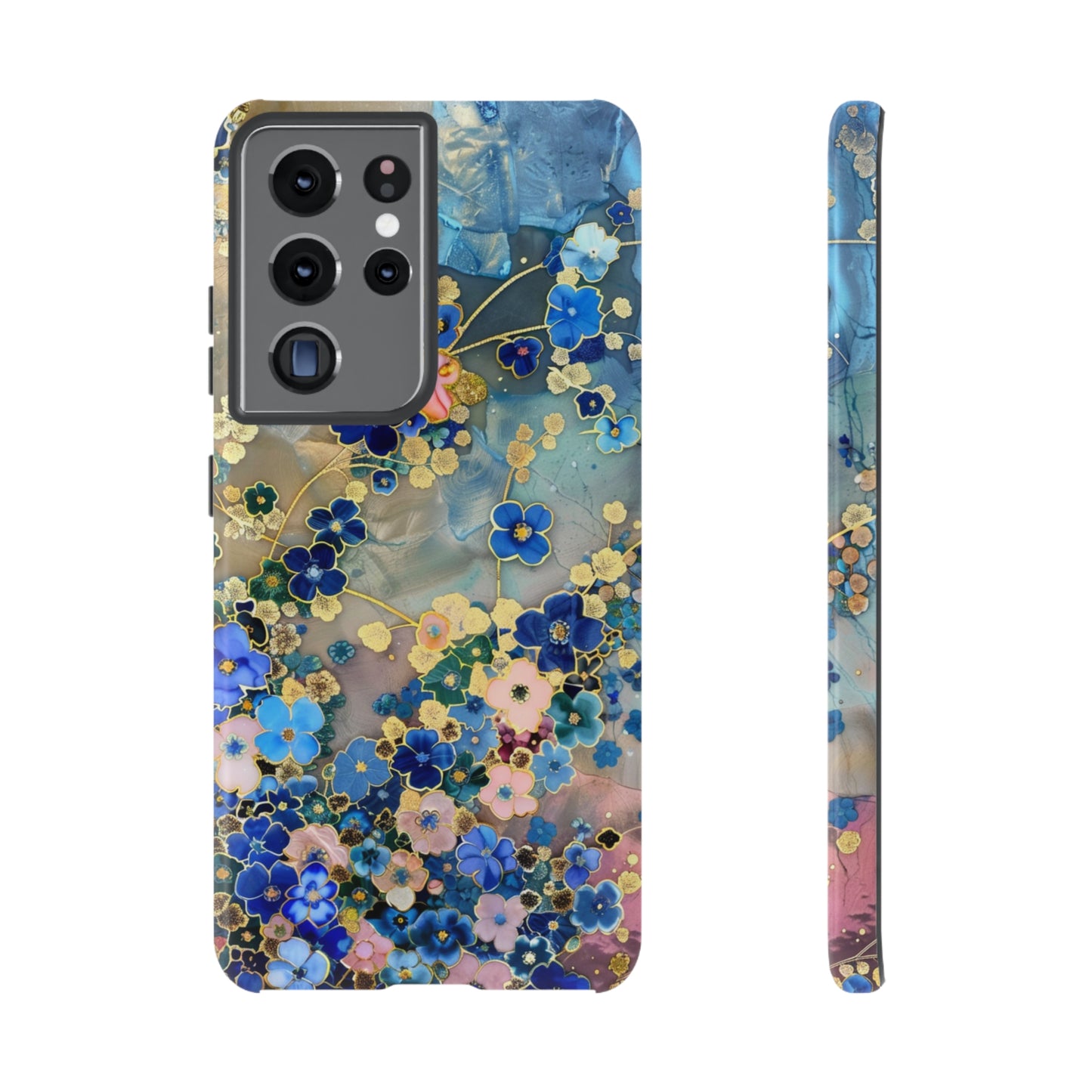 Forget Me Nots Gold Color Splash Floral Design Phone Case