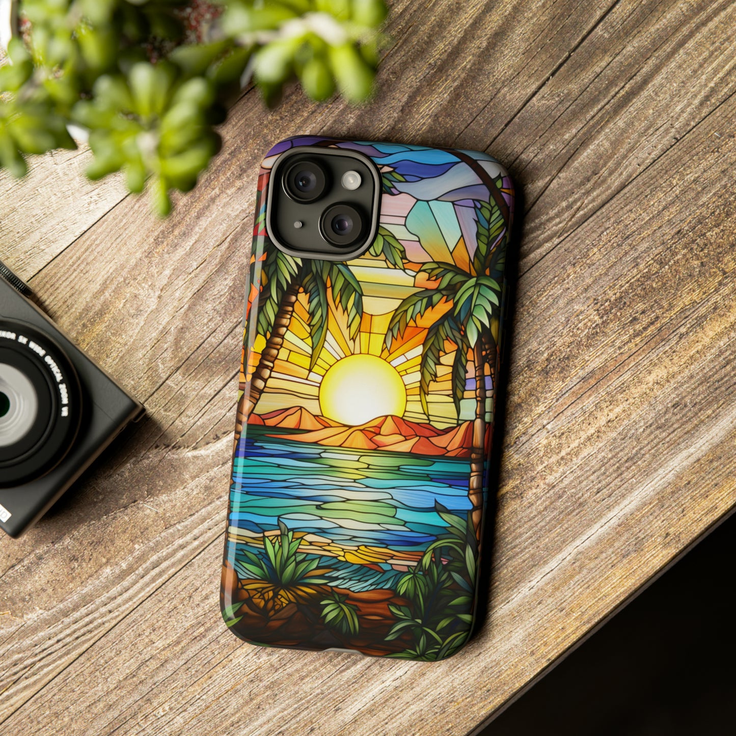 Tropical Stained Glass Sunset Beach