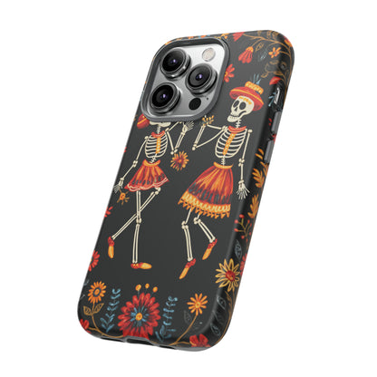 Dead Can Dance, iPhone 15 case, Floral Embroidery Skeletons | Whimsical Dance of the Departed for Google Pixel, iPhone & Samsung Galaxy