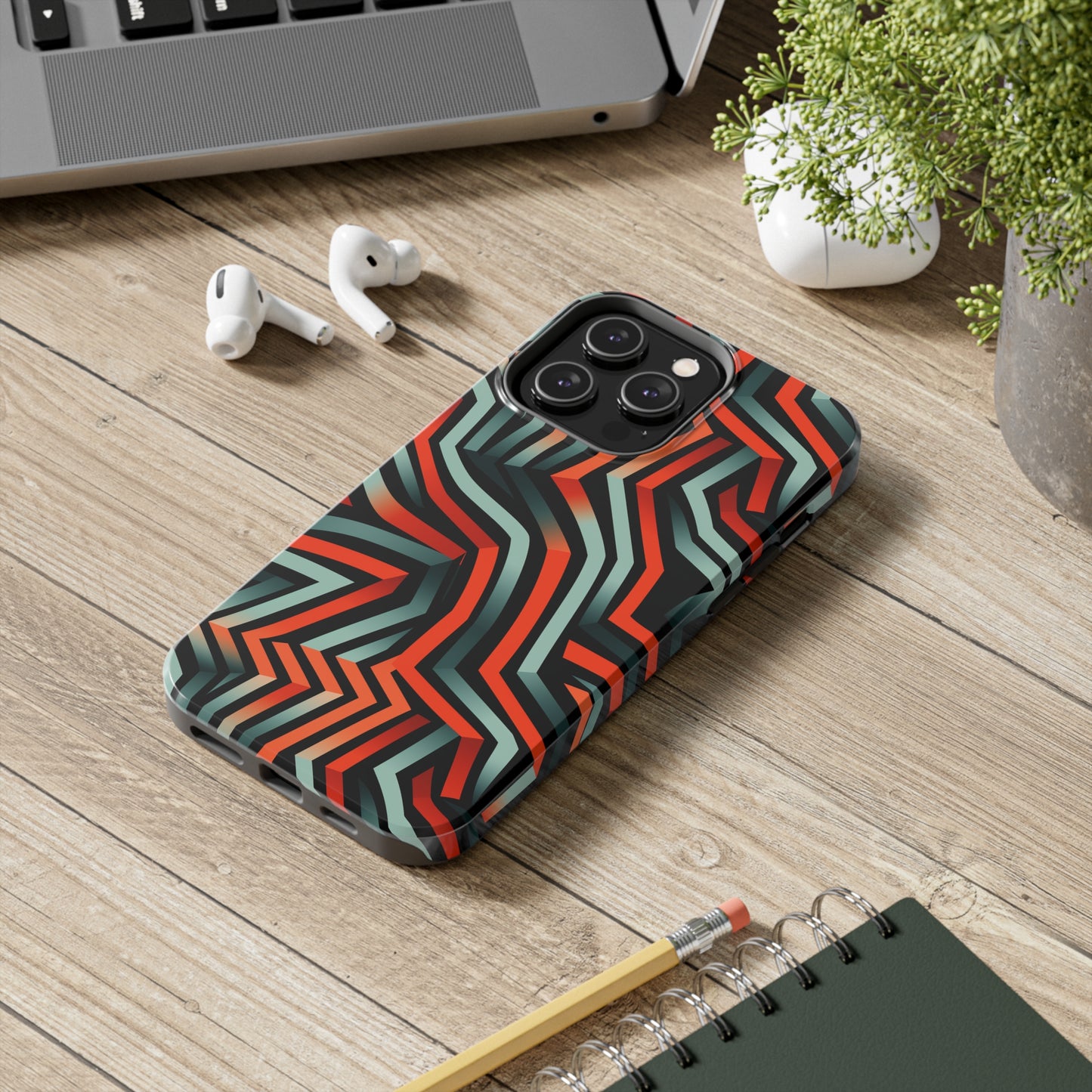 Abstract Wave Pattern Black, Blue, and Orange Psychedelic Tough iPhone Case | Embrace Vibrant Style and Reliable Protection