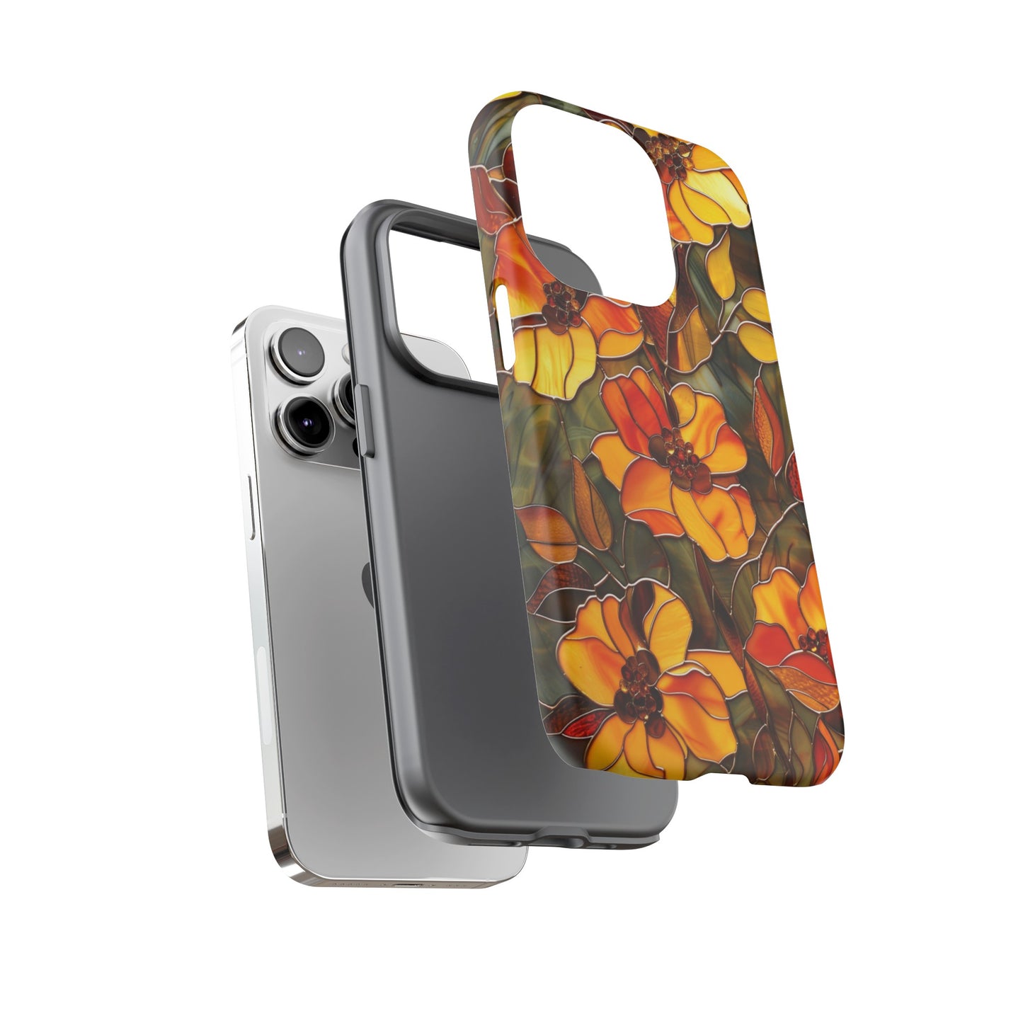 Orange Floral Phone Case Stained Glass Style