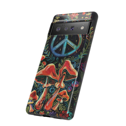 Embroidery Style Magic Mushrooms and Peace Sign Phone Case