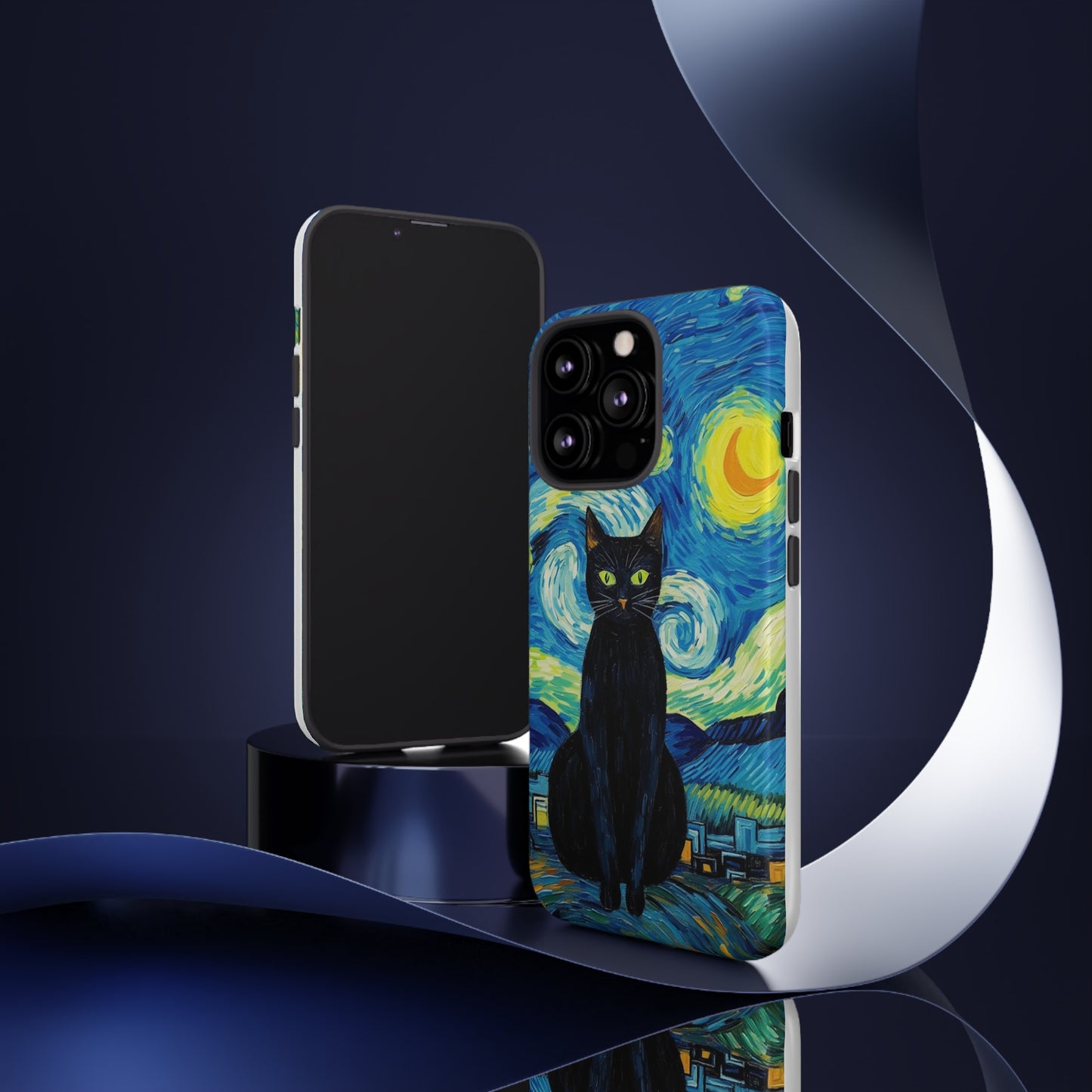 Starry Night Van Gogh Black Cat iPhone, Samsung Galaxy, Google Pixel  Case | Embrace Artistic Whimsy and Feline Charm