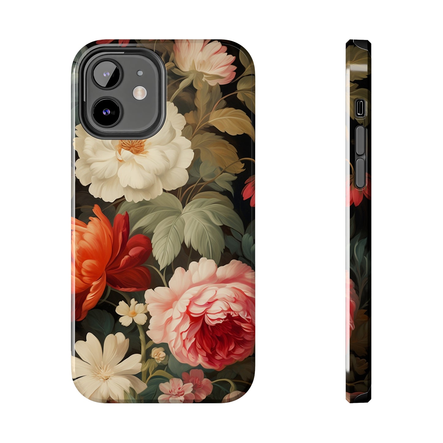 Vintage Floral Aesthetic Phone Tough Case | Antique Elegance for iPhone 11, 12, 13, 14