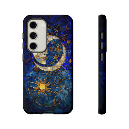 Celestial Stained Glass Moon and Stars Phone Case, Night Sky iPhone 15 Case