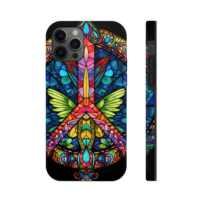 Peace Stained Glass Tough iPhone Case | Trippy Psychedelic Art Flowers Floral Aesthetic Retro iPhone 14 Plus 13 12 7 8 Se Trendy Hippie Boho