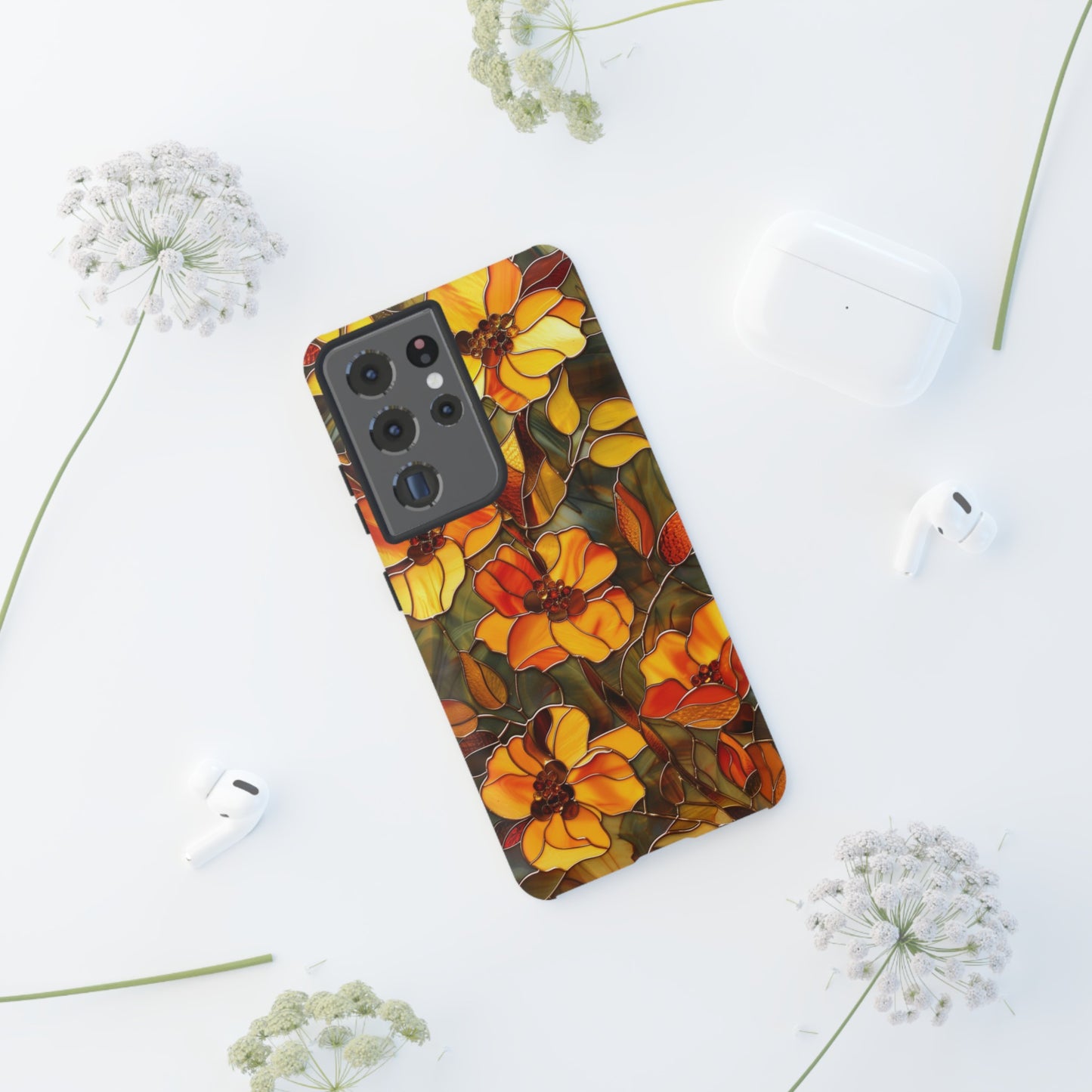 Orange Floral Phone Case Stained Glass Style