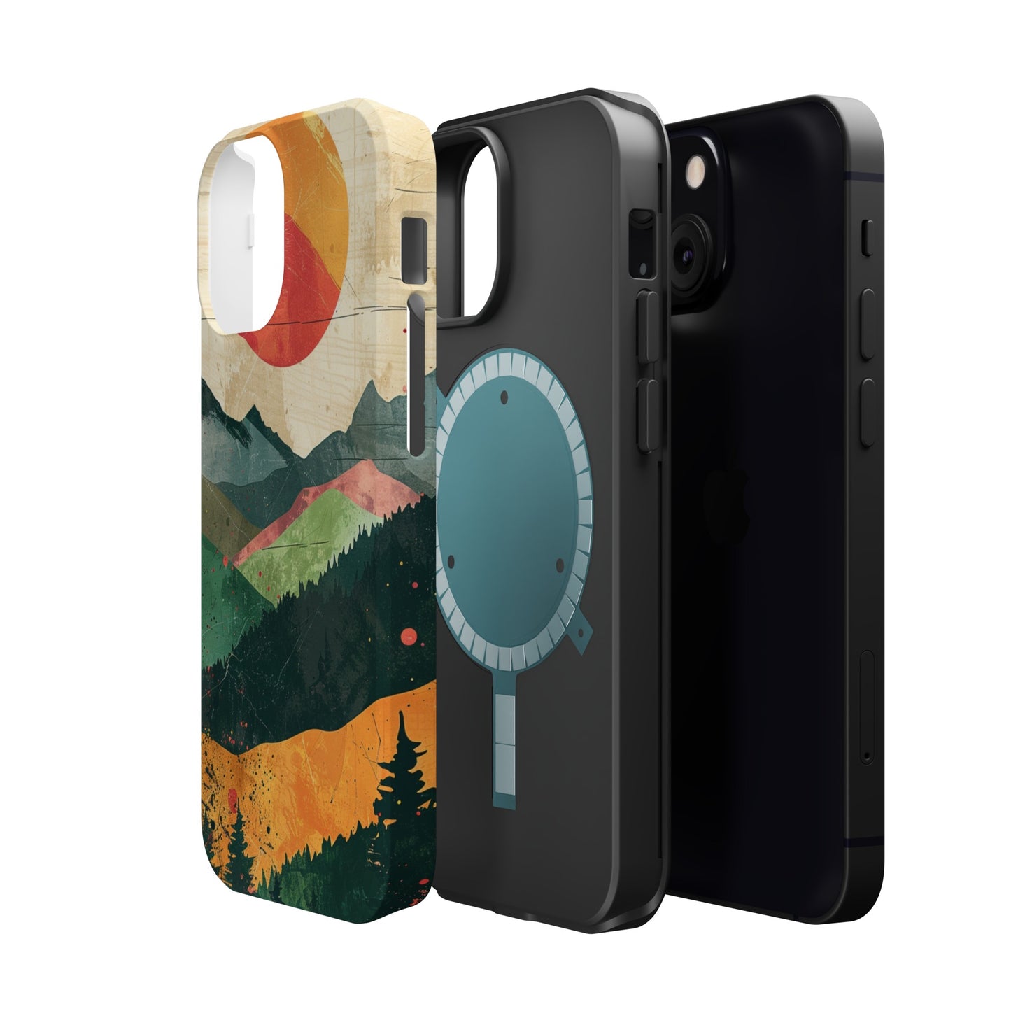 Retro Mountain Sunset Orange and Red MagSafe Phone Case