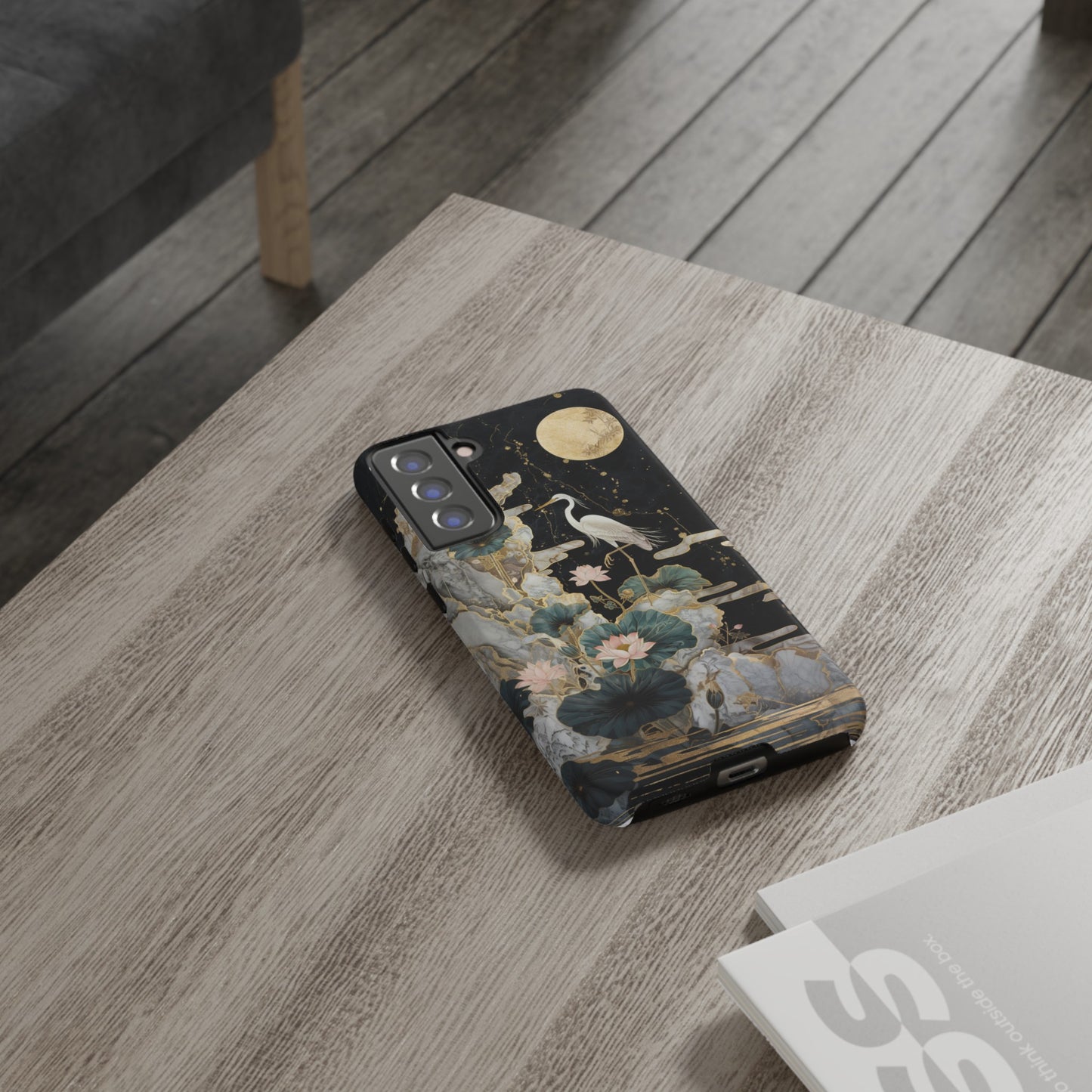 Heron and Moon Floral Zen Art Phone Case