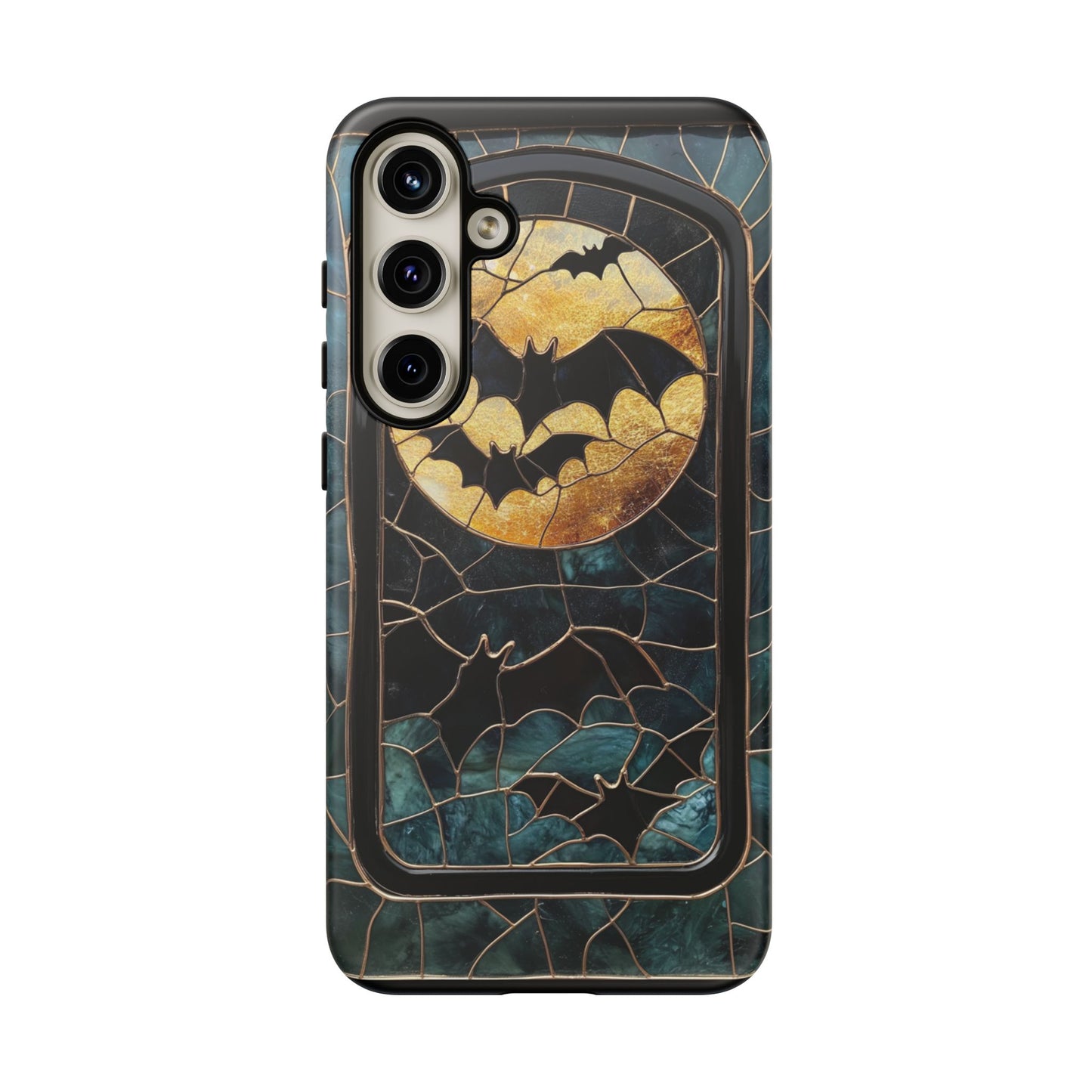 Halloween Phone Case Bats Stained Glass Style Spooky Moon Phone Cover