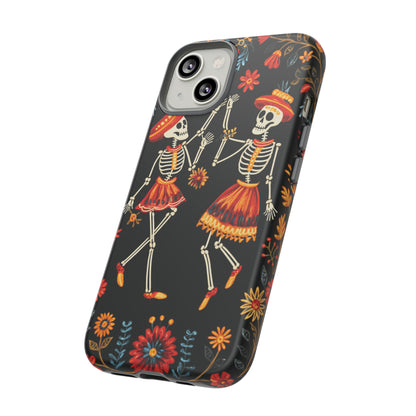 Dead Can Dance, iPhone 15 case, Floral Embroidery Skeletons | Whimsical Dance of the Departed for Google Pixel, iPhone & Samsung Galaxy