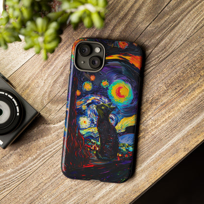 Starry Night Black Cat Van Gogh Painting Art Phone Case