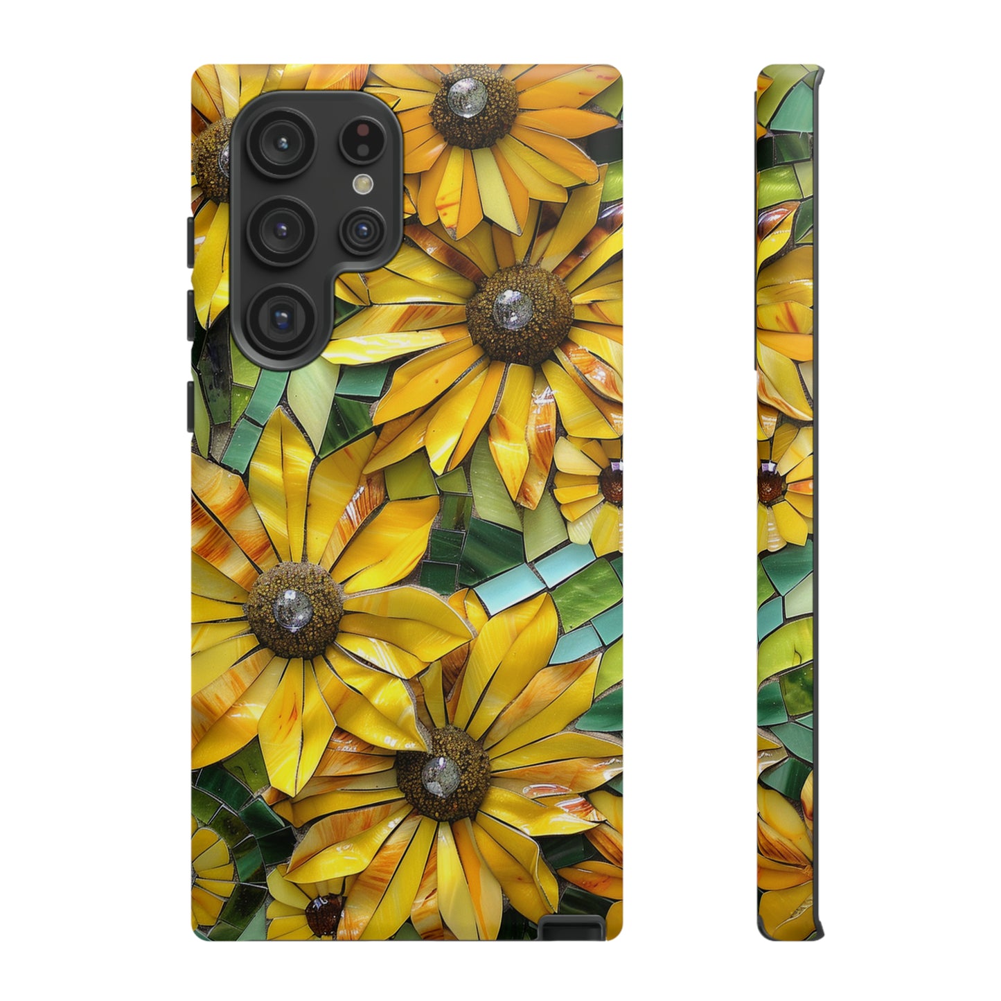 Yellow and Gold Daisy Mosaic Stained Glass Phone Case for iPhone 15, 14, Pro Max, 13, 12 & Samsung Galaxy S23, S22, S21, Google Pixel