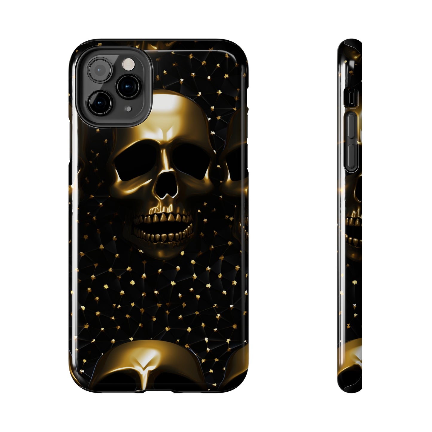 iPhone Tough Case | Dark Decadence: Gothic Gold Skulls and Studs  | Unveil Your Edgy Elegance