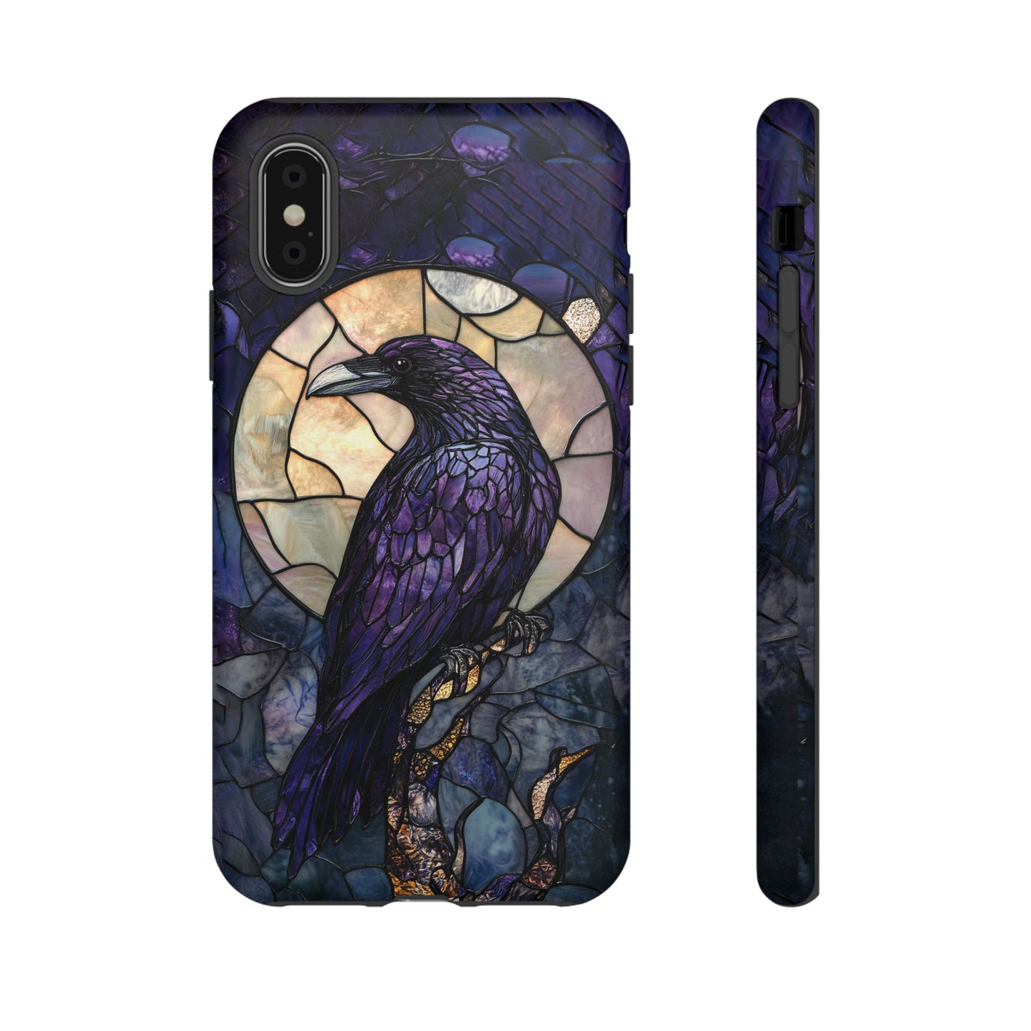 Halloween Phone Case Purple Raven Stained Glass Style Spooky Moon Phone Cover