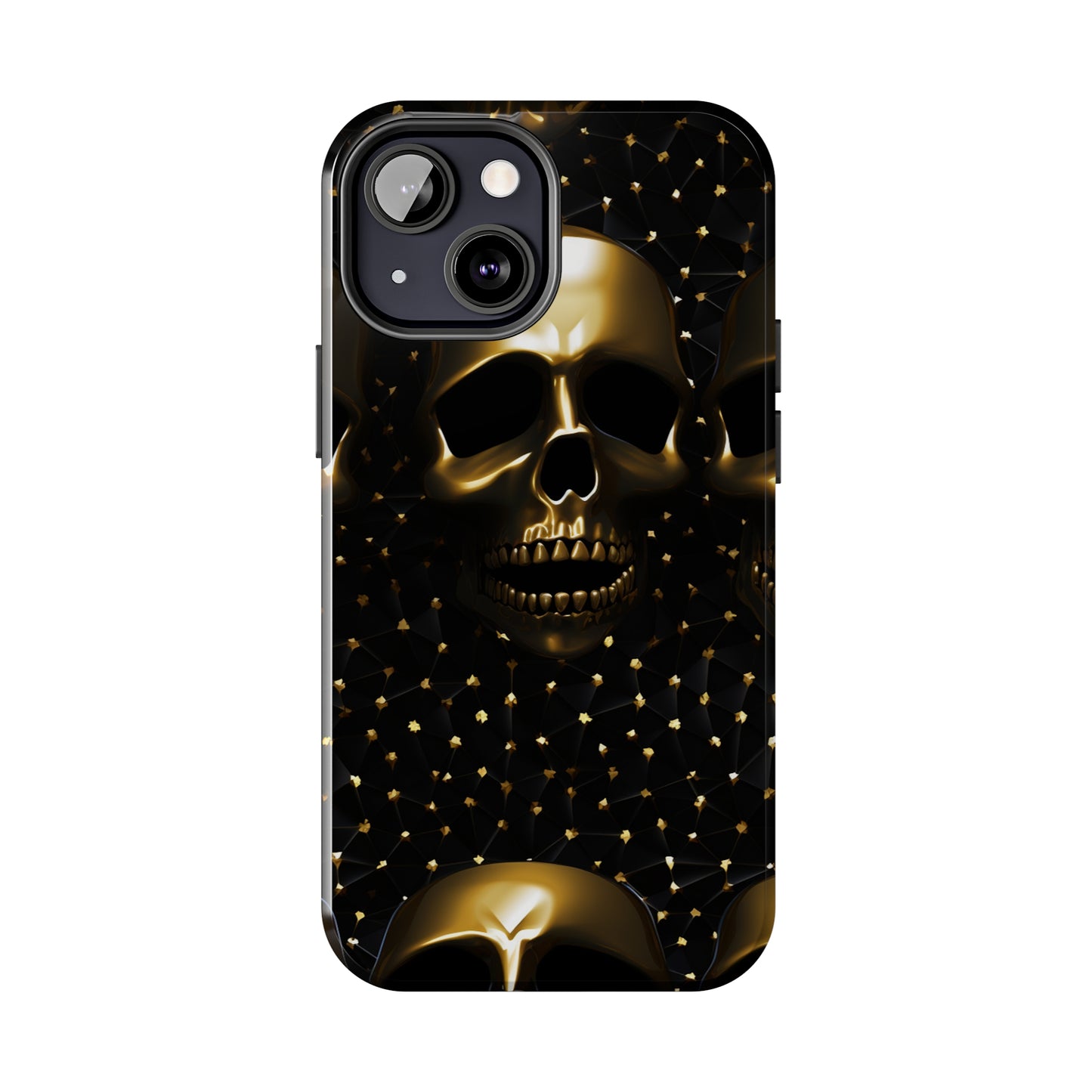 iPhone Tough Case | Dark Decadence: Gothic Gold Skulls and Studs  | Unveil Your Edgy Elegance