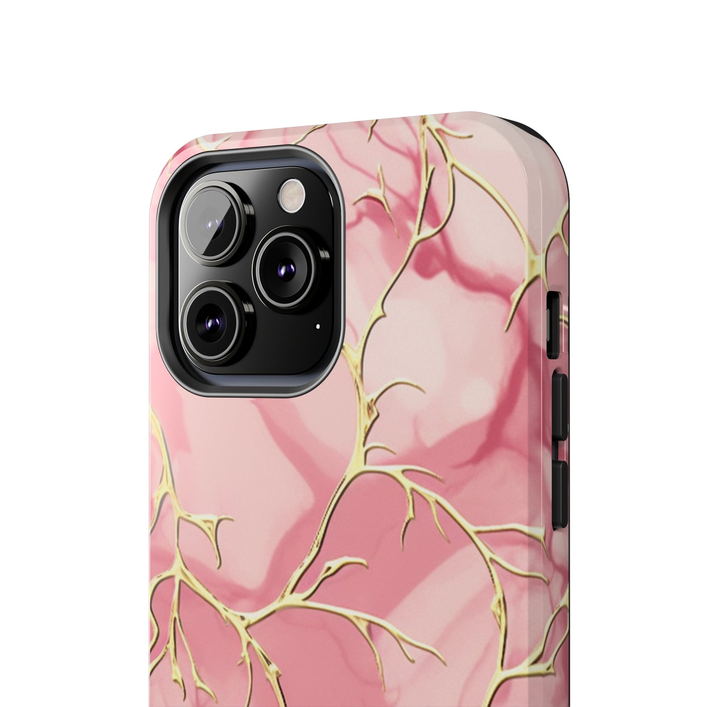 iPhone Elegance Unveiled: Pink & Gold Leaf Marble | Premium Tough iPhone Case