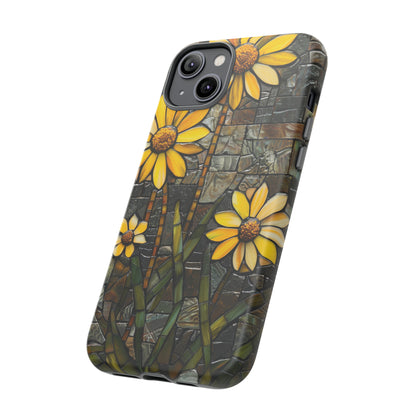 Yellow and Gold Daisy Mosaic Stained Glass Phone Case for iPhone 15, 14, Pro Max, 13, 12 & Samsung Galaxy S23, S22, S21, Google Pixel