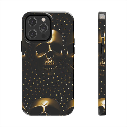 iPhone Tough Case | Dark Decadence: Gothic Gold Skulls and Studs  | Unveil Your Edgy Elegance