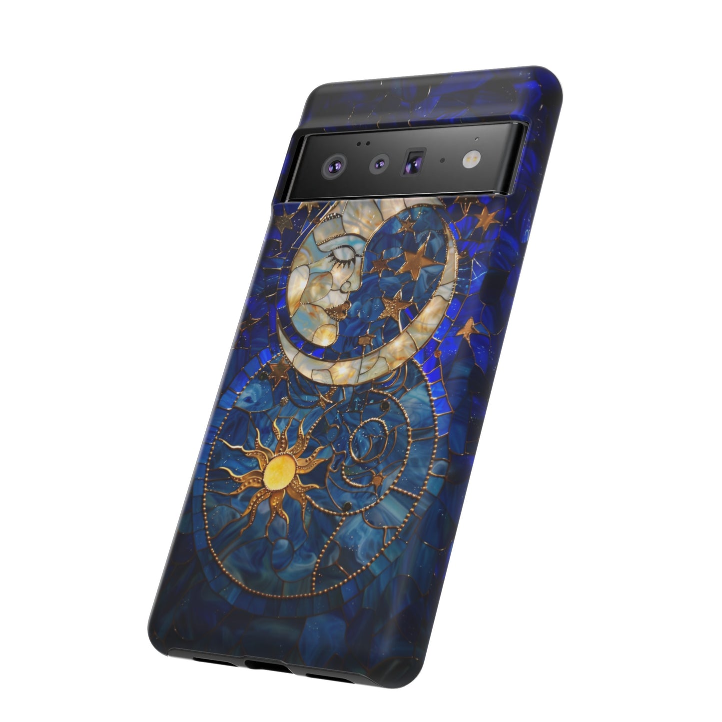 Celestial Stained Glass Moon and Stars Phone Case, Night Sky iPhone 15 Case