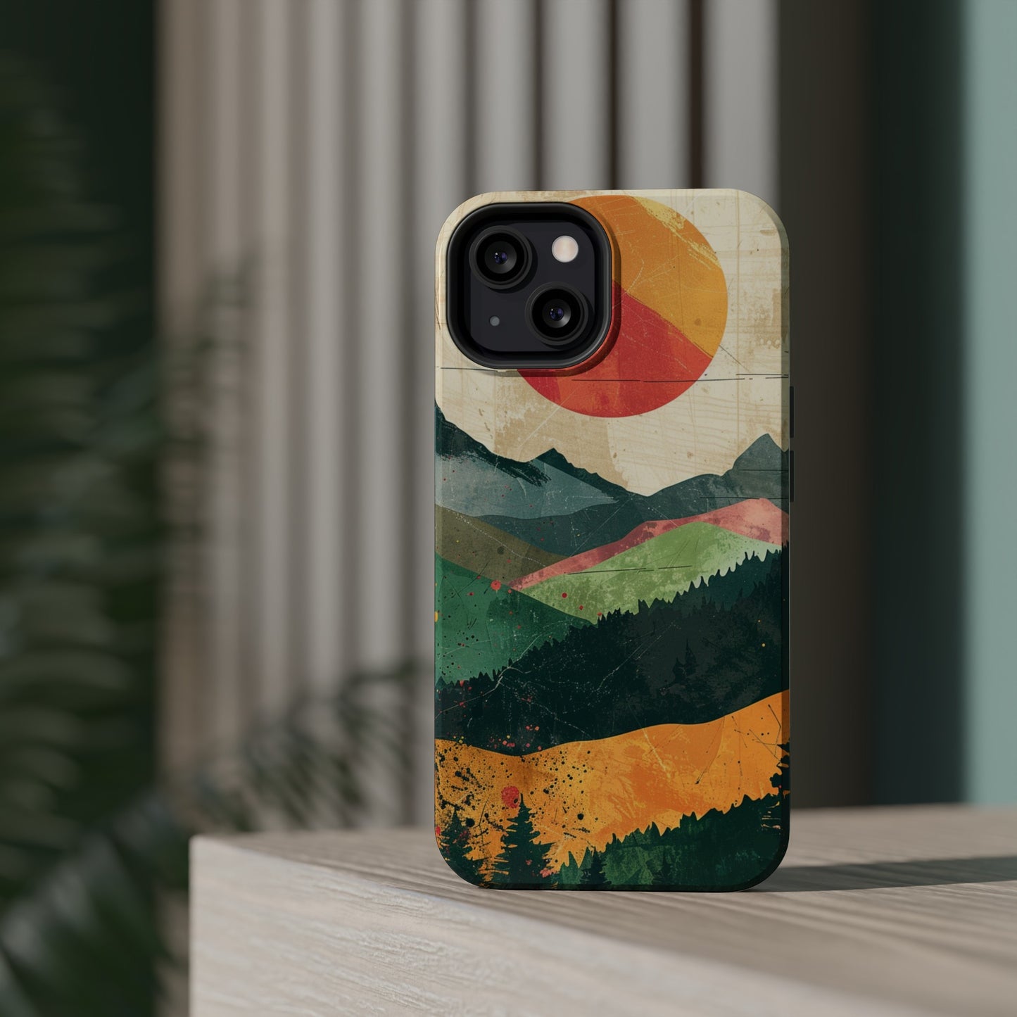 Retro Mountain Sunset Orange and Red MagSafe Phone Case