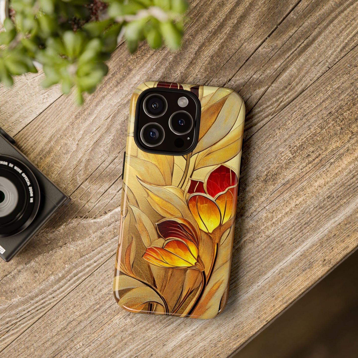 Premium Designer Phone Cover with Gold Floral Accents