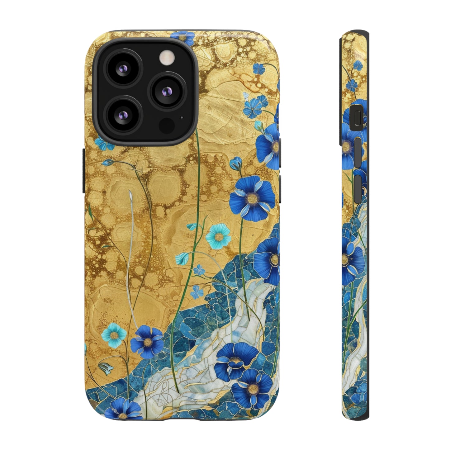 Forget Me Nots Gold Color Splash Floral Design Phone Case