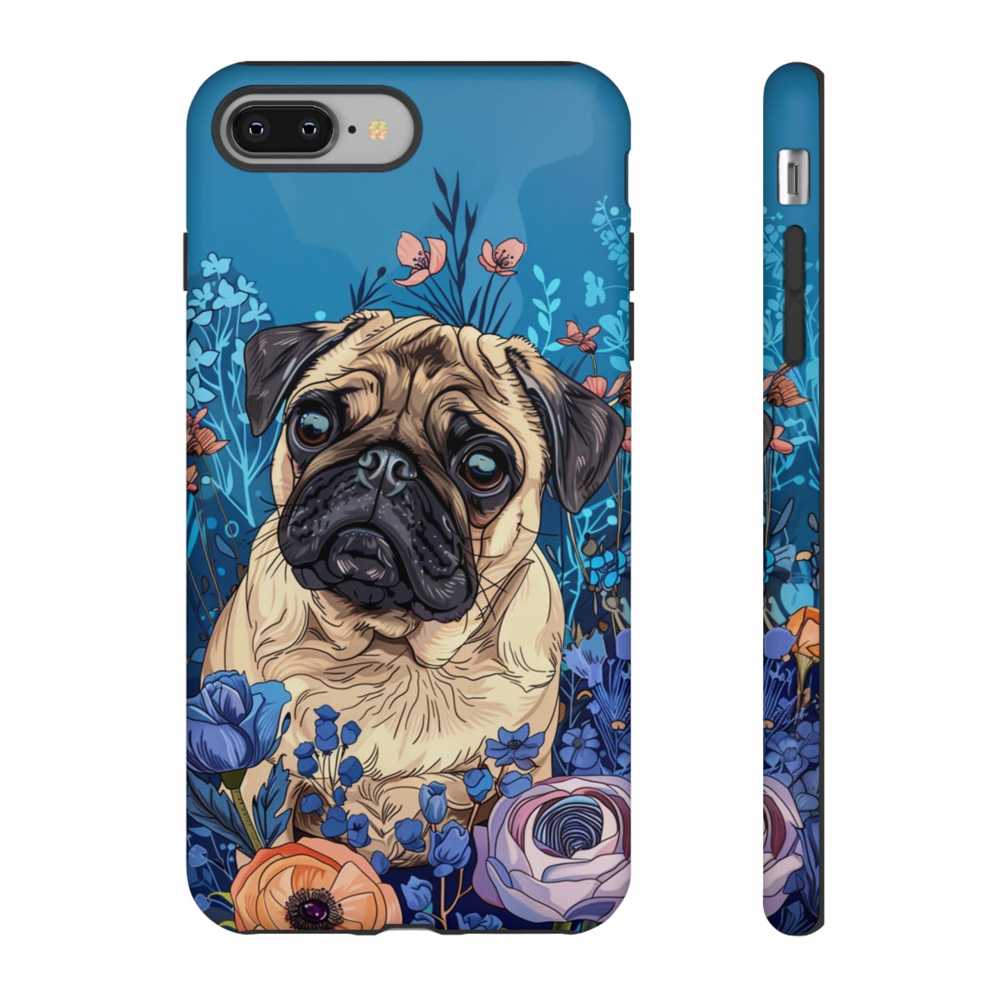 Cute Pug Dog Blue Floral Design Phone Case