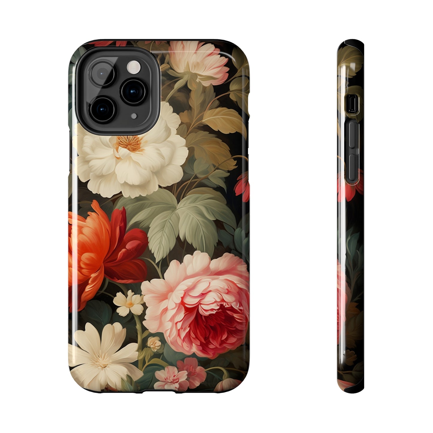 Vintage Floral Aesthetic Phone Tough Case | Antique Elegance for iPhone 11, 12, 13, 14