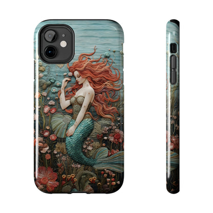 Siren's Song: Mermaid Elegance Apple Phone Case | Embroidery-Inspired iPhone Case