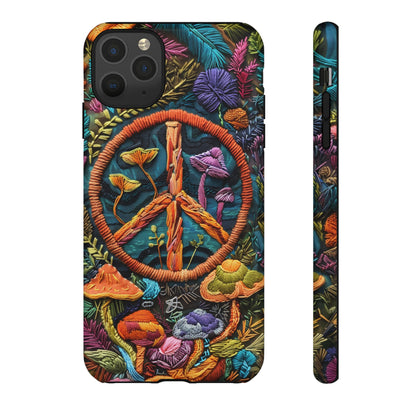 Embroidery Style Magic Mushrooms and Peace Sign Phone Case