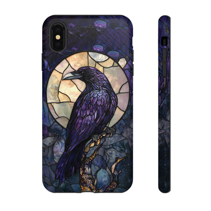 Halloween Phone Case Purple Raven Stained Glass Style Spooky Moon Phone Cover