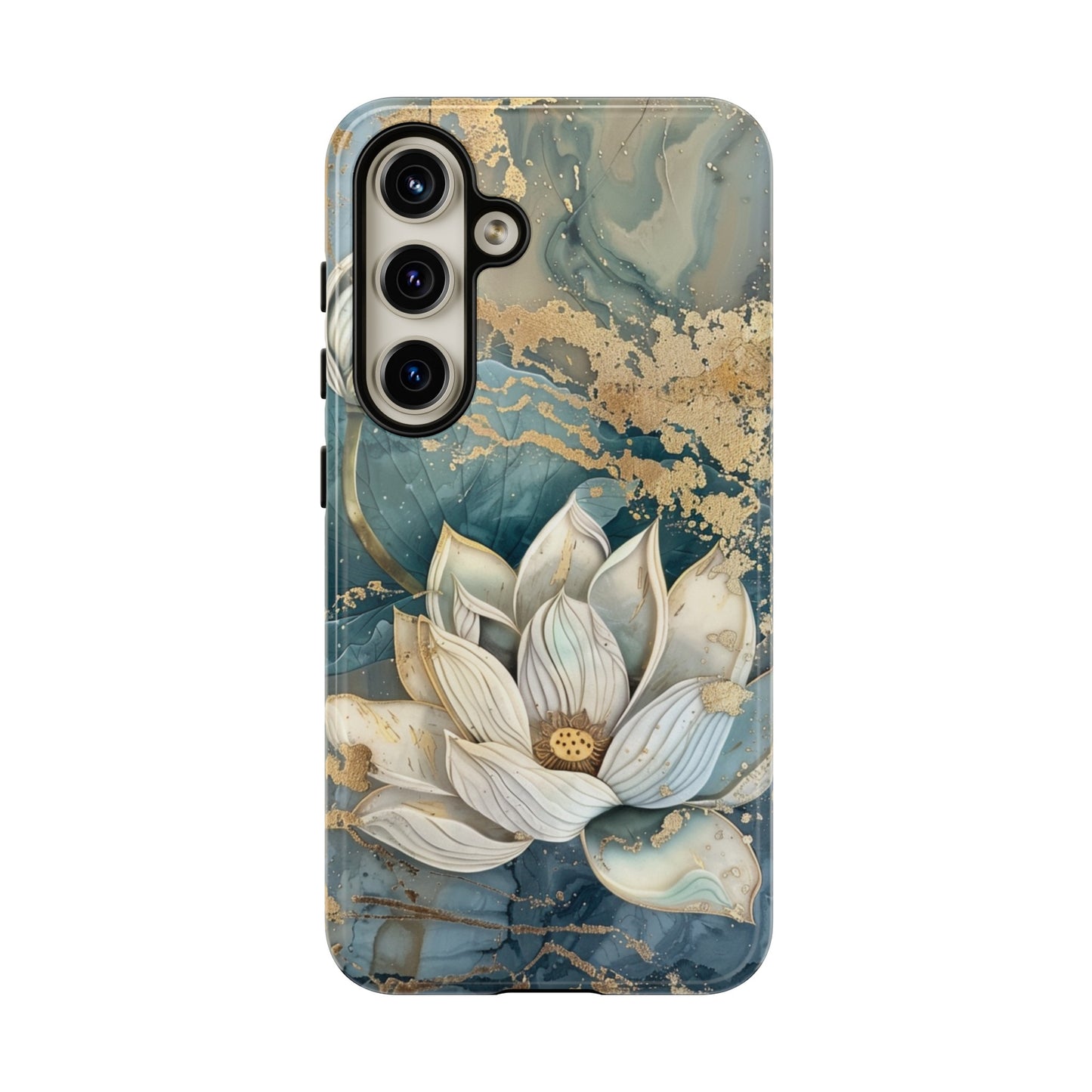 Zen lotus gold floral phone case for iPhone 15