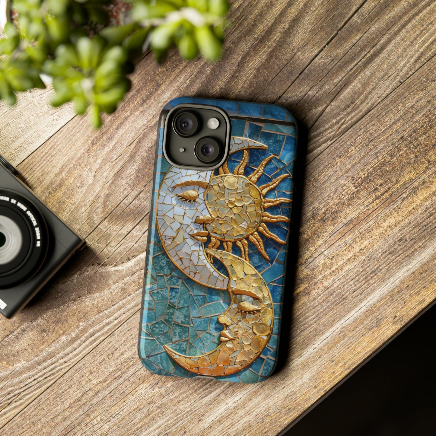 Boho Sun and Moon Mosaic Tile Stained Glass Phone Case