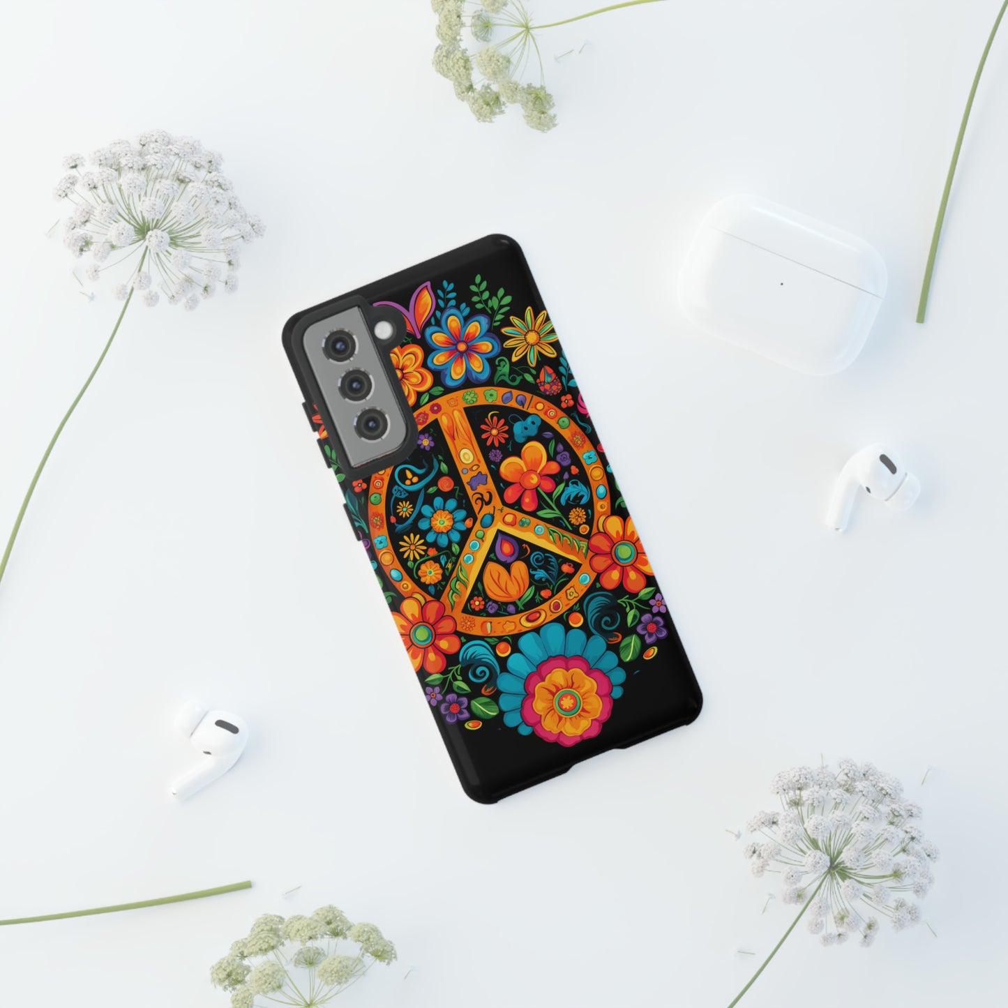 Peace Sign Embroidery Floral Hippie Style Phone Case