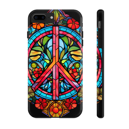 Peace Stained Glass Tough iPhone Case | Trippy Psychedelic Art Colorful Flowers Floral Aesthetic Retro iPhone 14 Plus 13 12 7 8 Se Trendy Hipp