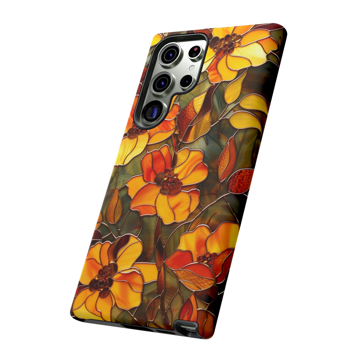 Orange Floral Phone Case Stained Glass Style