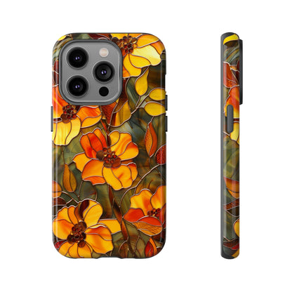 Orange Floral Phone Case Stained Glass Style