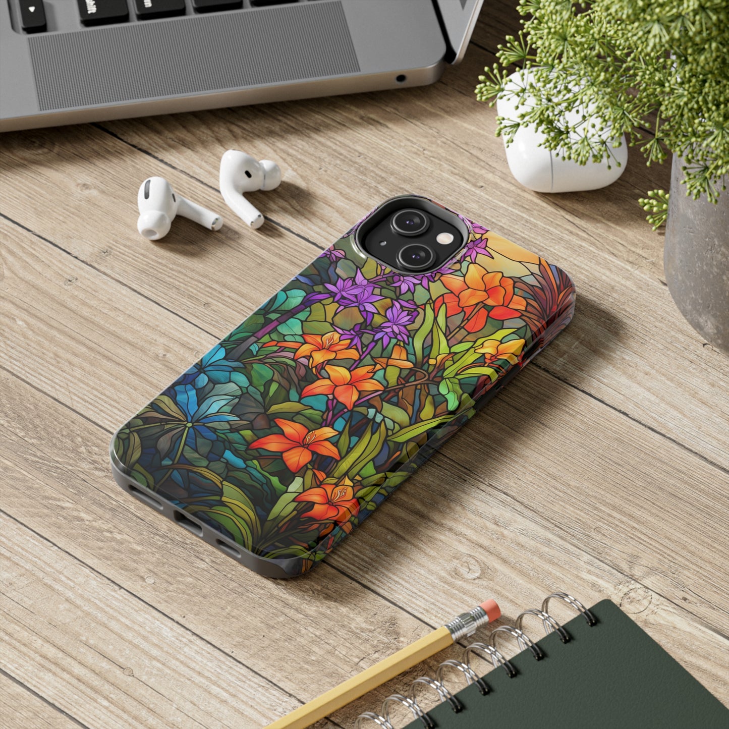 Stained Glass Phone Case Floral Aesthetic Art Nouveau Retro Samsung Galaxy Phone Tough Case iPhone 14 Plus 13 12 7 8 Se Hippie Boho