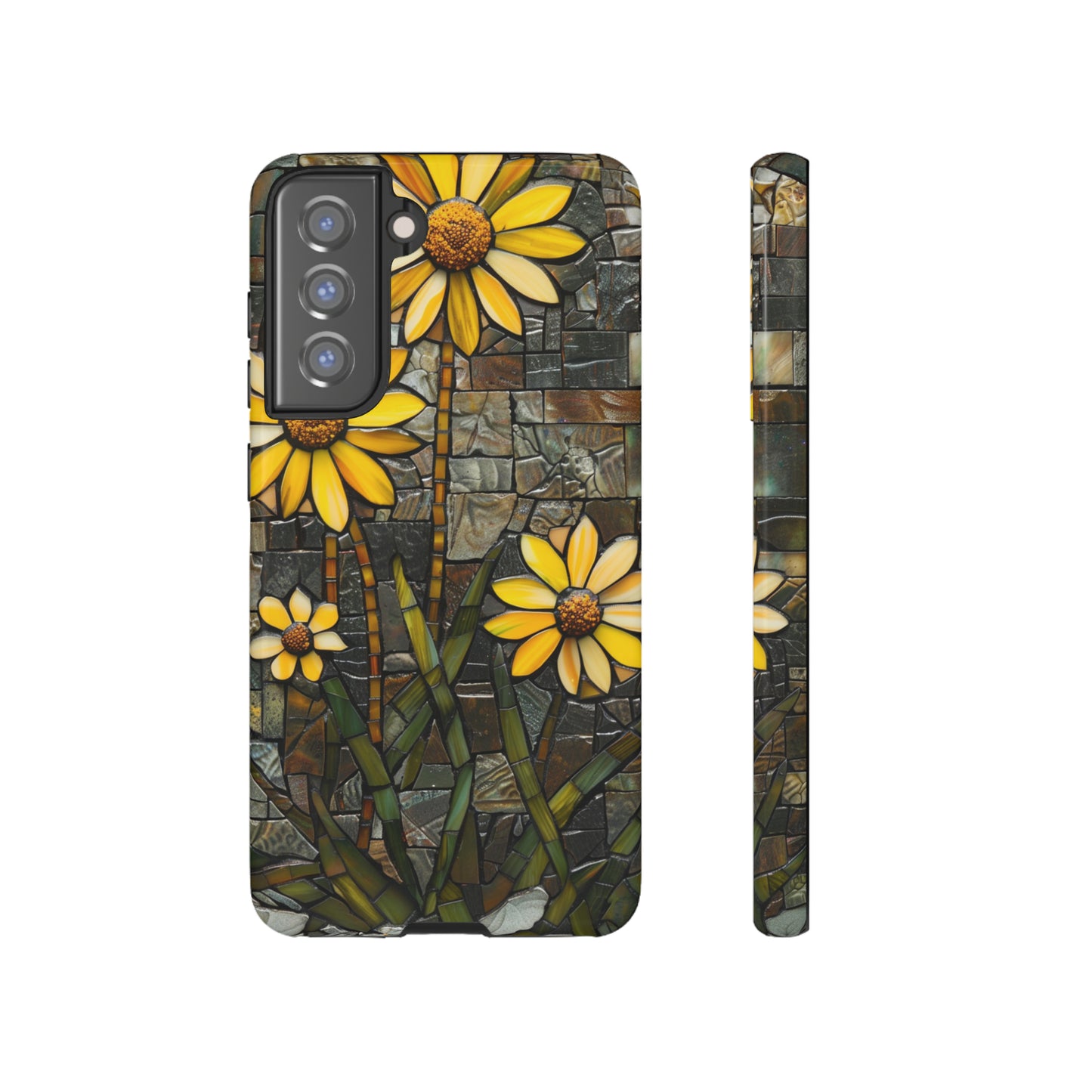 Yellow and Gold Daisy Mosaic Stained Glass Phone Case for iPhone 15, 14, Pro Max, 13, 12 & Samsung Galaxy S23, S22, S21, Google Pixel