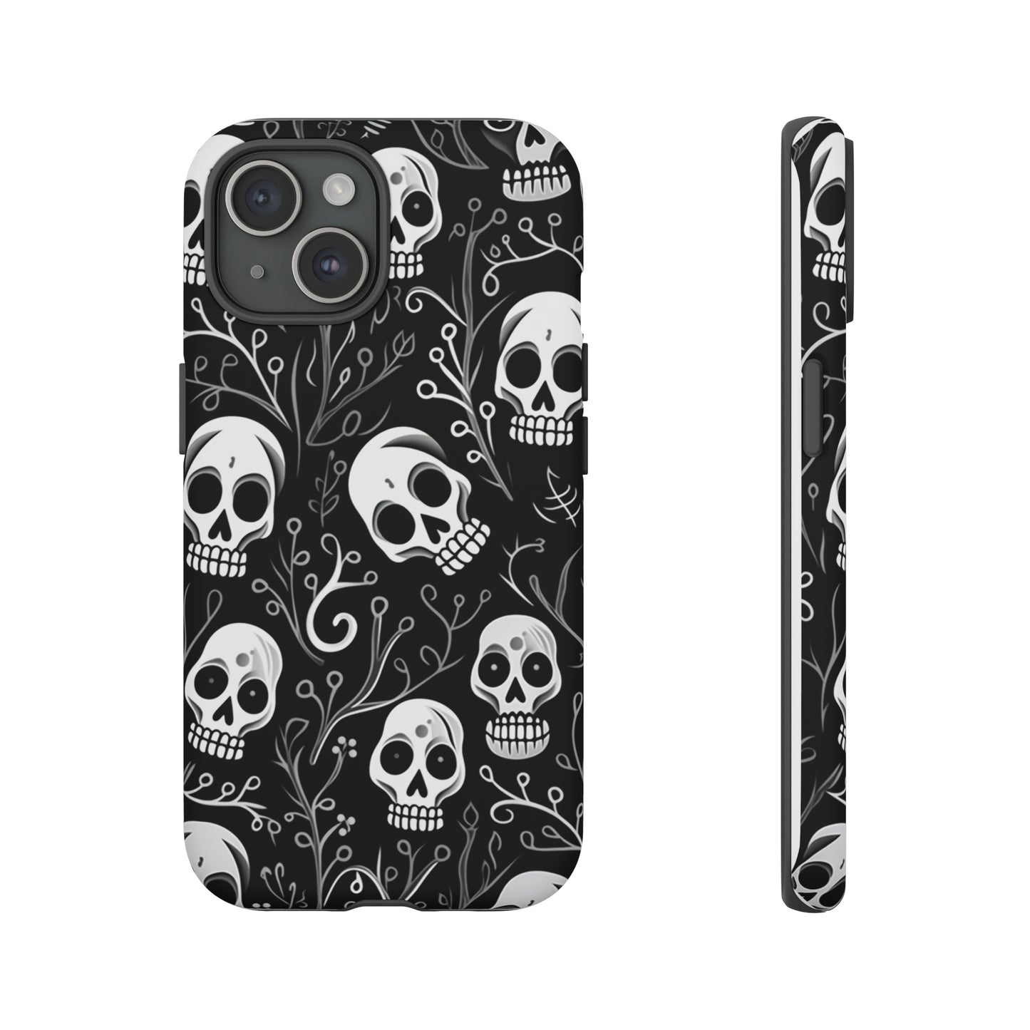 Join the Goth Side: Black Skull Floral Print | Mystical Elegance Case for iPhone, Samsung Galaxy, and Google Pixel