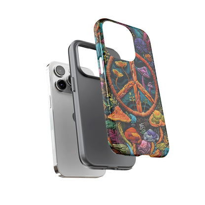 Embroidery Style Magic Mushrooms and Peace Sign Phone Case